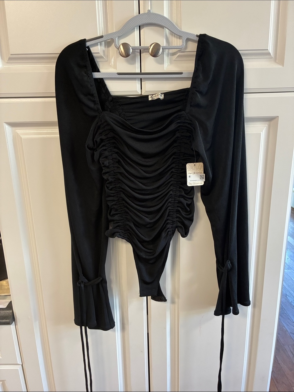 Free People Intimately Women's Black Ruched Long-Sleeve Top size Small